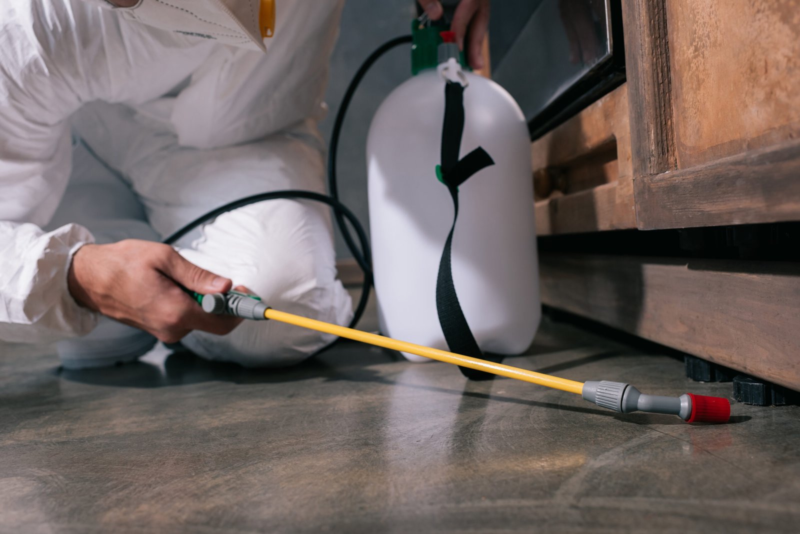 Pest control technician applying treatment